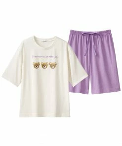 Aimerfeel SLEEP Teddy Bear Print Short Sleeve Short Pants Set