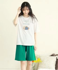 Aimerfeel SLEEP Teddy Bear Print Short Sleeve Short Pants Set