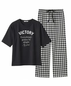 Aimerfeel Gingham Check Top-Bottom Set For Unisex