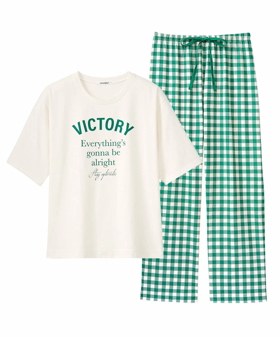 Aimerfeel Gingham Check Top-Bottom Set For Unisex