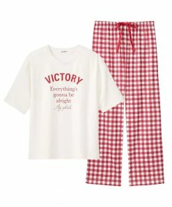 Aimerfeel Gingham Check Top-Bottom Set For Unisex