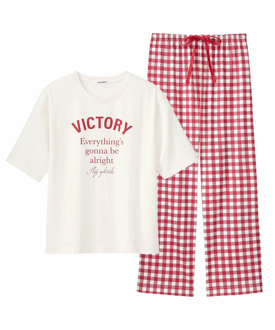 Aimerfeel Gingham Check Top-Bottom Set For Unisex
