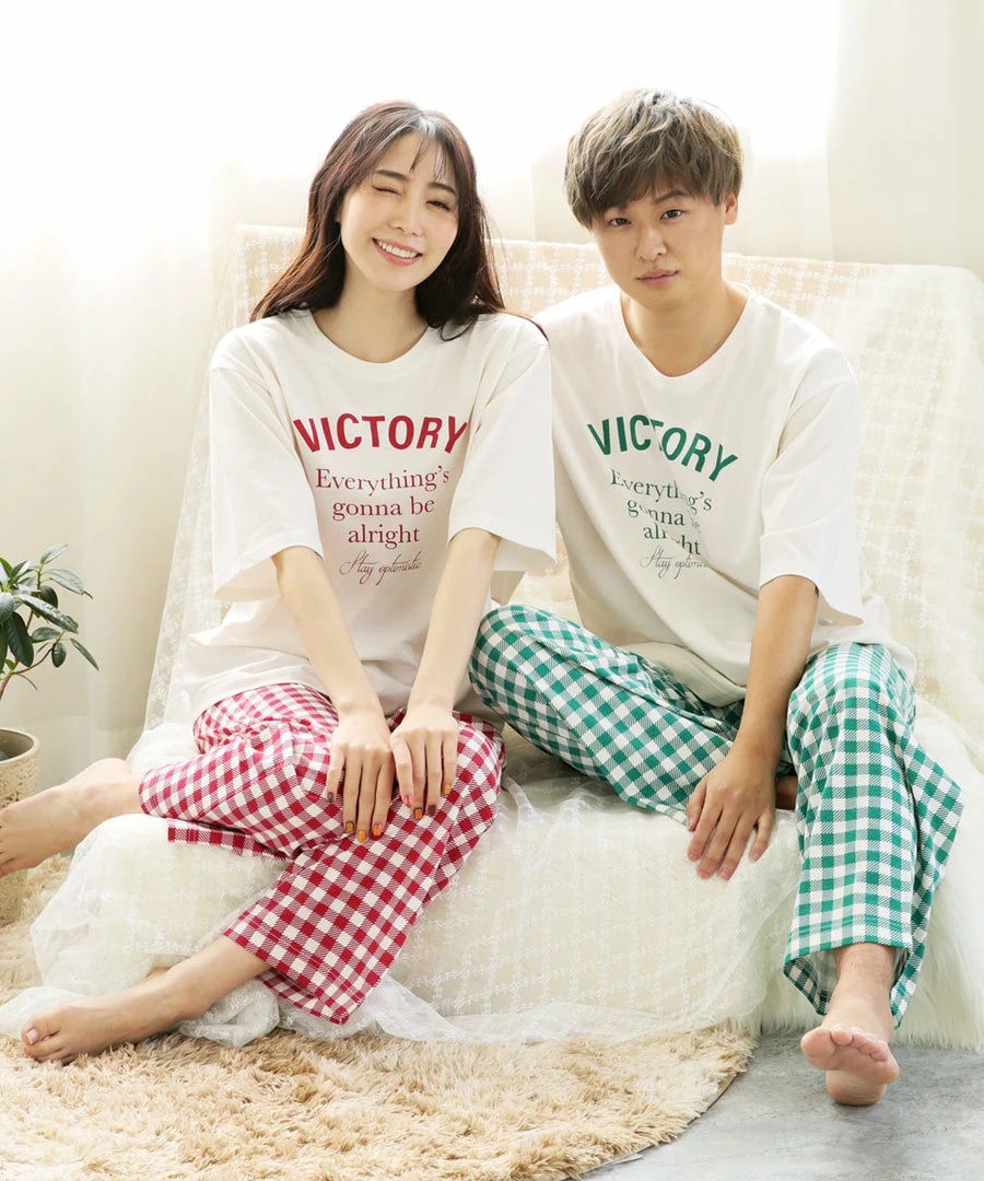 Aimerfeel Gingham Check Top-Bottom Set For Unisex