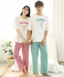 Aimerfeel Gingham Check Top-Bottom Set For Unisex