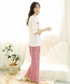 Aimerfeel Gingham Check Top-Bottom Set For Unisex