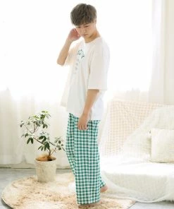 Aimerfeel Gingham Check Top-Bottom Set For Unisex