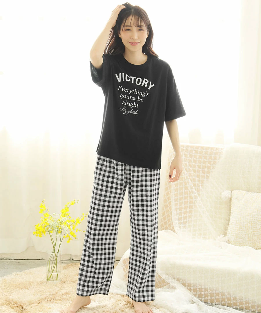 Aimerfeel Gingham Check Top-Bottom Set For Unisex