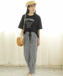 Aimerfeel Gingham Check Top-Bottom Set For Unisex
