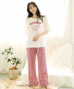 Aimerfeel Gingham Check Top-Bottom Set For Unisex