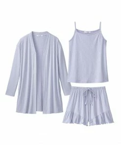 Aimerfeel Rib Frill Camisole Cardigan Shorts 3-piece Set