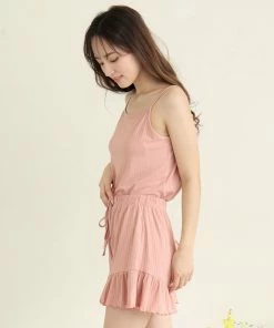 Aimerfeel Rib Frill Camisole Cardigan Shorts 3-piece Set