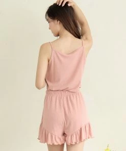 Aimerfeel Rib Frill Camisole Cardigan Shorts 3-piece Set