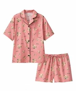 Aimerfeel Cotton 100% Short Sleeve Bear Pattern Top-Bottom Set SLEEP