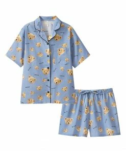 Aimerfeel Cotton 100% Short Sleeve Bear Pattern Top-Bottom Set SLEEP