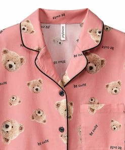 Aimerfeel Cotton 100% Short Sleeve Bear Pattern Top-Bottom Set SLEEP