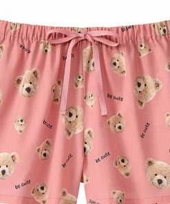 Aimerfeel Cotton 100% Short Sleeve Bear Pattern Top-Bottom Set SLEEP
