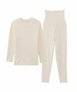 Aimerfeel Fluffy-textured Knitted Belly Warmer Lounge Set