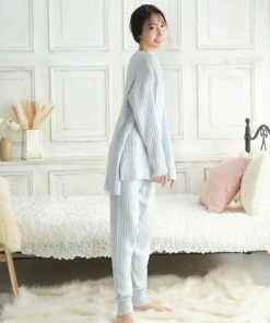 Aimerfeel Fluffy-textured Knitted Belly Warmer Lounge Set