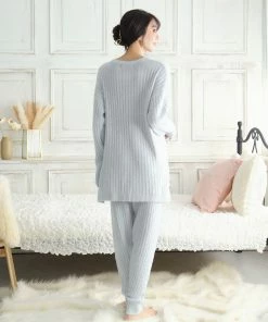 Aimerfeel Fluffy-textured Knitted Belly Warmer Lounge Set