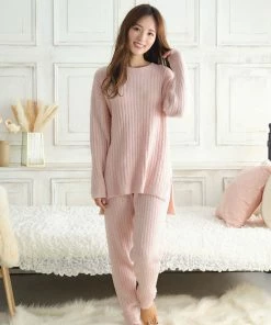 Aimerfeel Fluffy-textured Knitted Belly Warmer Lounge Set