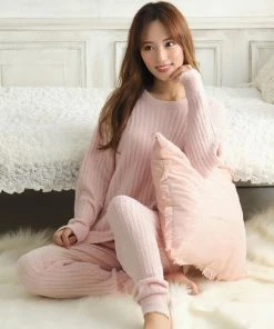 Aimerfeel Fluffy-textured Knitted Belly Warmer Lounge Set