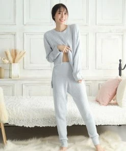 Aimerfeel Fluffy-textured Knitted Belly Warmer Lounge Set