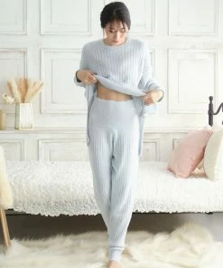 Aimerfeel Fluffy-textured Knitted Belly Warmer Lounge Set
