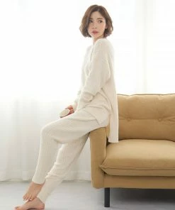 Aimerfeel Fluffy-textured Knitted Belly Warmer Lounge Set