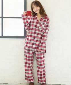 Aimerfeel Pajamas Flannel Shirt Top-Bottom Set