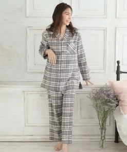 Aimerfeel Pajamas Flannel Shirt Top-Bottom Set