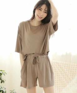 Aimerfeel Simple High-waist Top And Shorts Set