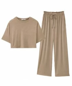 Aimerfeel SLEEP Simple High Waist Top And Bottom Set