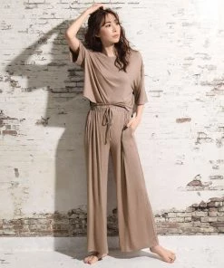 Aimerfeel SLEEP Simple High Waist Top And Bottom Set