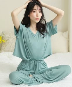 Aimerfeel SLEEP Simple High Waist Top And Bottom Set