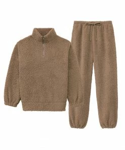 Aimerfeel Half-Zip Hooded Fleece Top And Bottom Set SLEEP