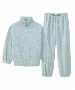 Aimerfeel Half-Zip Hooded Fleece Top And Bottom Set SLEEP