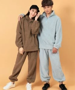 Aimerfeel Half-Zip Hooded Fleece Top And Bottom Set SLEEP