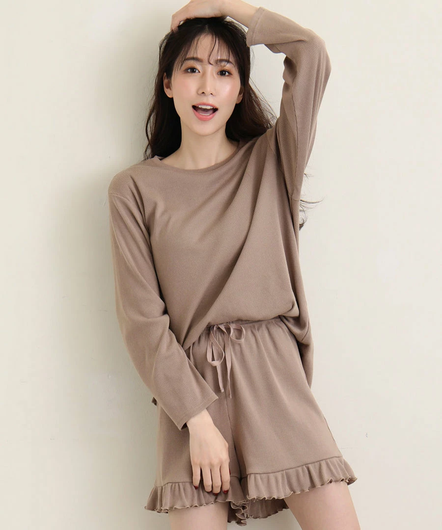 Aimerfeel Ribbed Cut-and-Sew Top-and-Bottom Set SLEEP