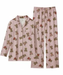 Aimerfeel Pajama Top-Bottom Set With Bear Heart Pattern SLEEP