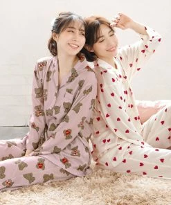 Aimerfeel Pajama Top-Bottom Set With Bear Heart Pattern SLEEP