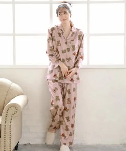 Aimerfeel Pajama Top-Bottom Set With Bear Heart Pattern SLEEP