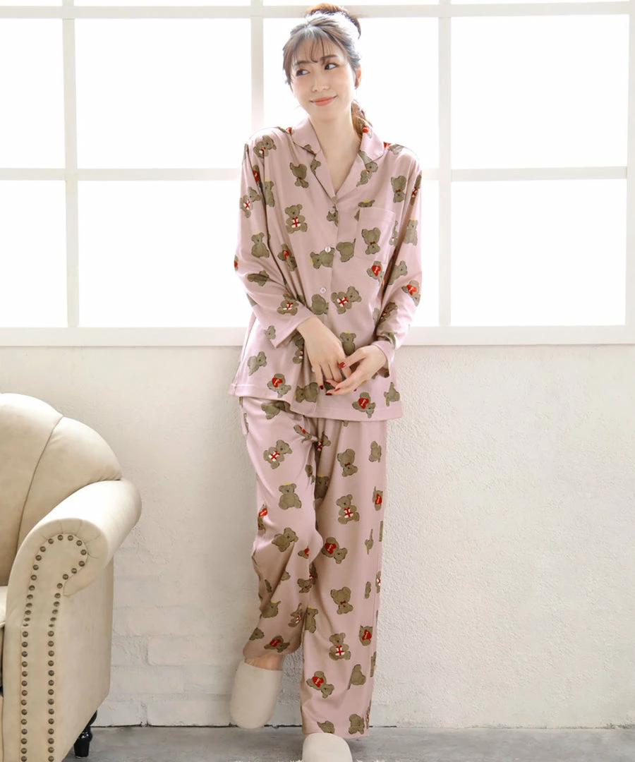 Aimerfeel Pajama Top-Bottom Set With Bear Heart Pattern SLEEP