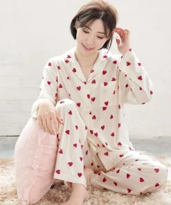 Aimerfeel Pajama Top-Bottom Set With Bear Heart Pattern SLEEP