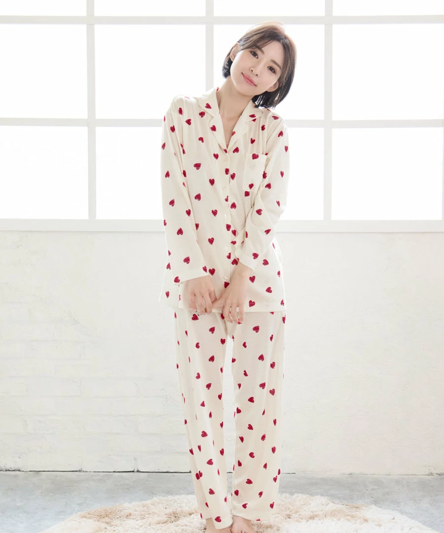 Aimerfeel Pajama Top-Bottom Set With Bear Heart Pattern SLEEP