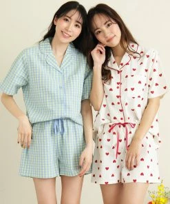 Aimerfeel SLEEP Cotton 100% Soccer Fabric Short Sleeve Pajamas Top-Bottom Set