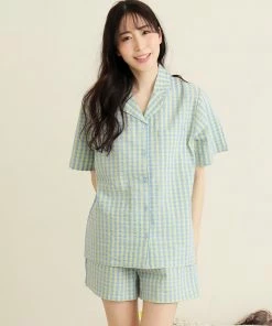 Aimerfeel SLEEP Cotton 100% Soccer Fabric Short Sleeve Pajamas Top-Bottom Set