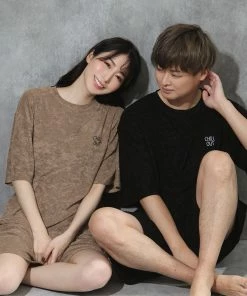 Aimerfeel SLEEP Pile Short Sleeve Top-Bottom Set With Unisex Sizing