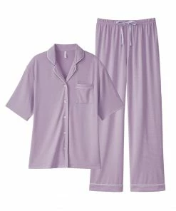 Aimerfeel Short Sleeve Cutsew And Long Pants Pajamas Top-Bottom Set SLEEP