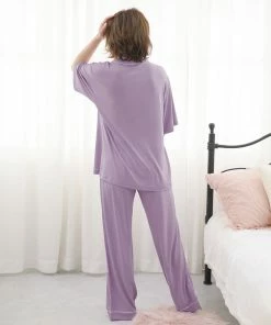 Aimerfeel Short Sleeve Cutsew And Long Pants Pajamas Top-Bottom Set SLEEP