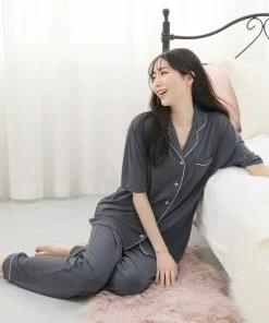 Aimerfeel Short Sleeve Cutsew And Long Pants Pajamas Top-Bottom Set SLEEP